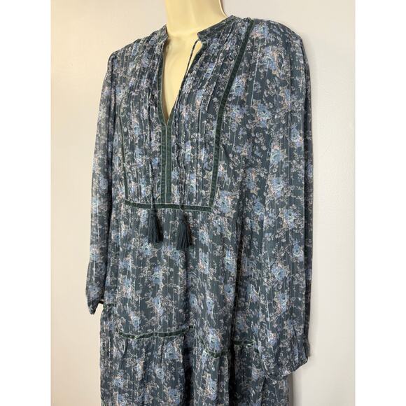 Lucky Brand Floral Long Sleeve Midi Dress Boho Blue Floral Women's  Size XL - Picture 12 of 15